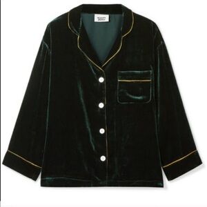 SLEEPY JONES Marina Atleisure Grosgrain-trimmed Velvet Pajama Shirt In Green